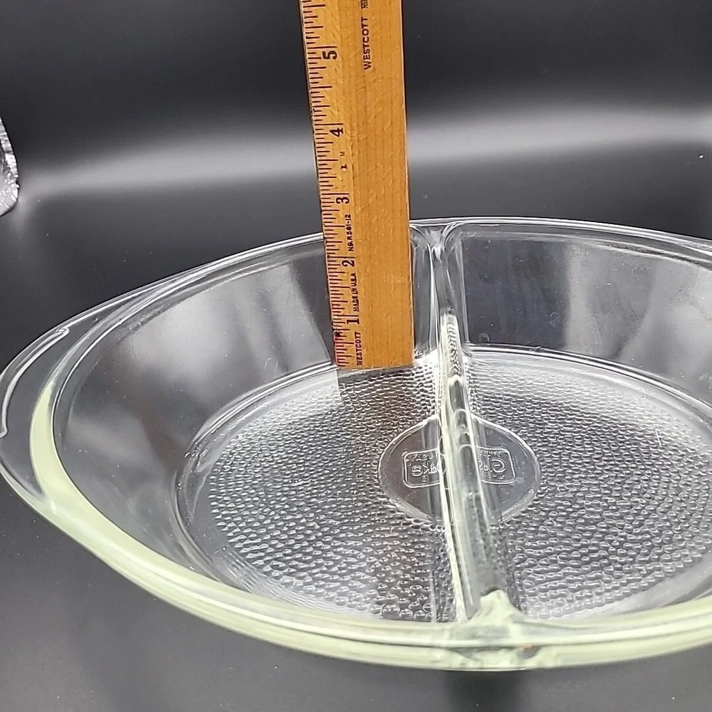 Glasbake Oval Divided‎ Casserole Dish J2352 Vintage Clear Glass